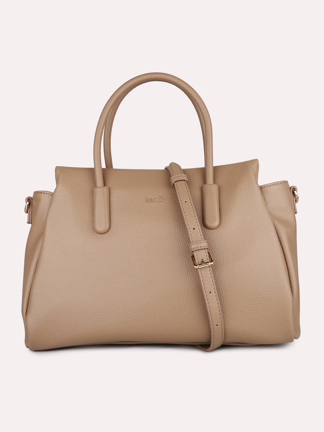 Womens Beige Casual Textured Handbag With Zipper