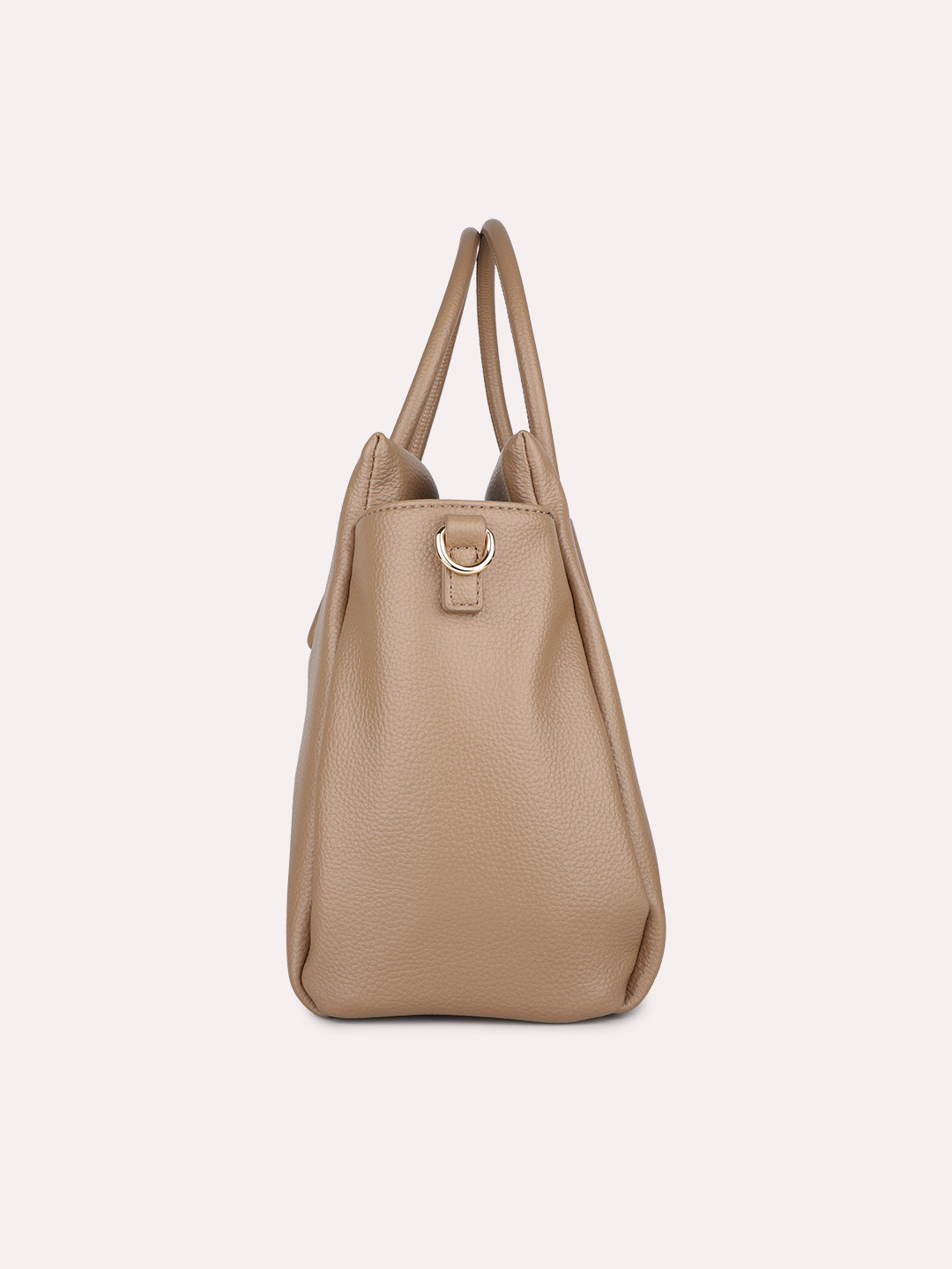 Womens Beige Casual Textured Handbag With Zipper