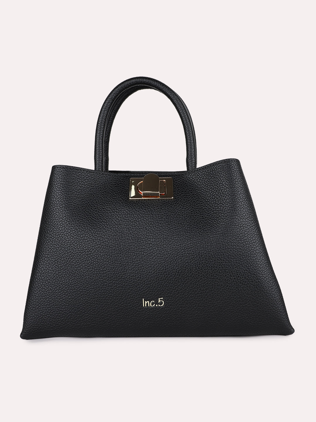 Womens Black Casual Textured Handbag With Twist Lock