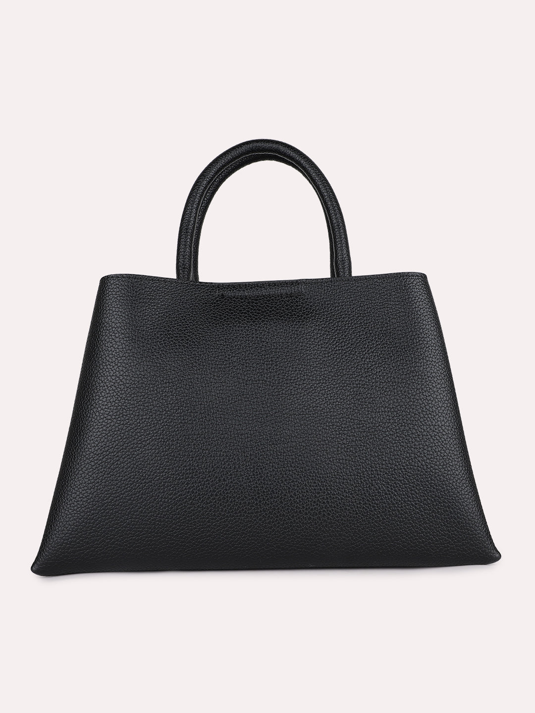 Womens Black Casual Textured Handbag With Twist Lock