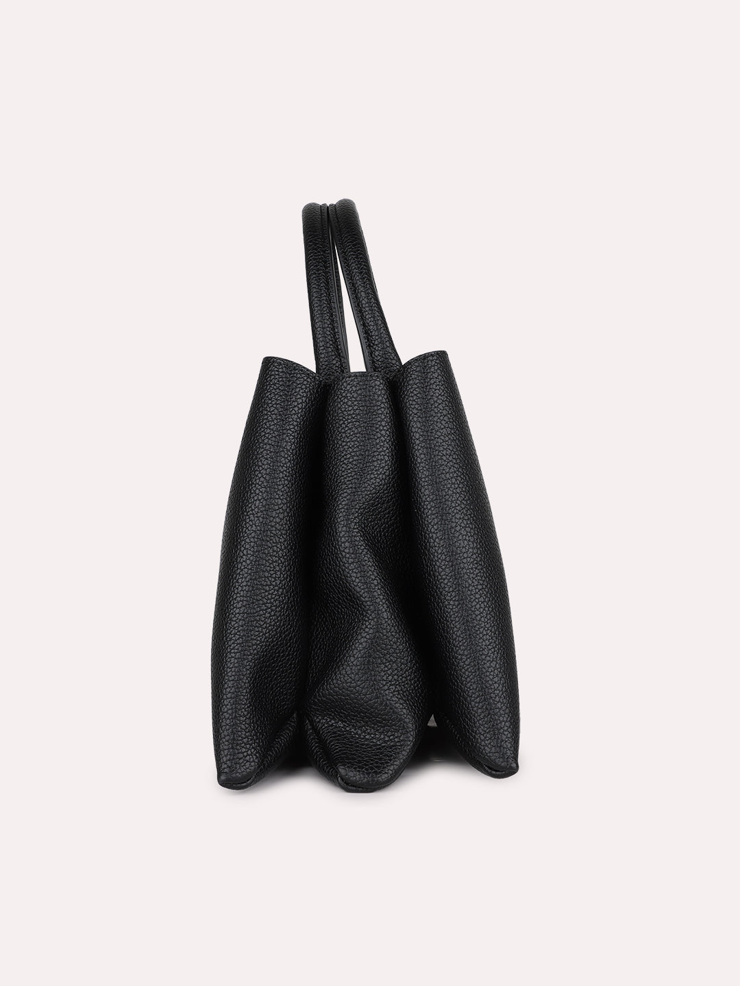 Womens Black Casual Textured Handbag With Twist Lock