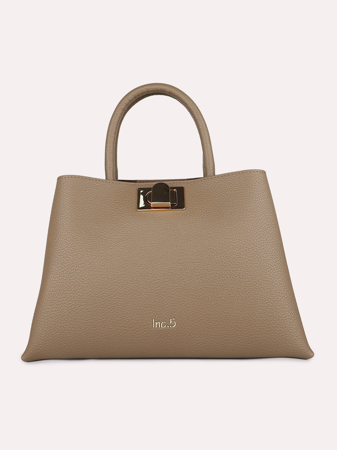 Womens Brown Casual Textured Handbag With Twist Lock