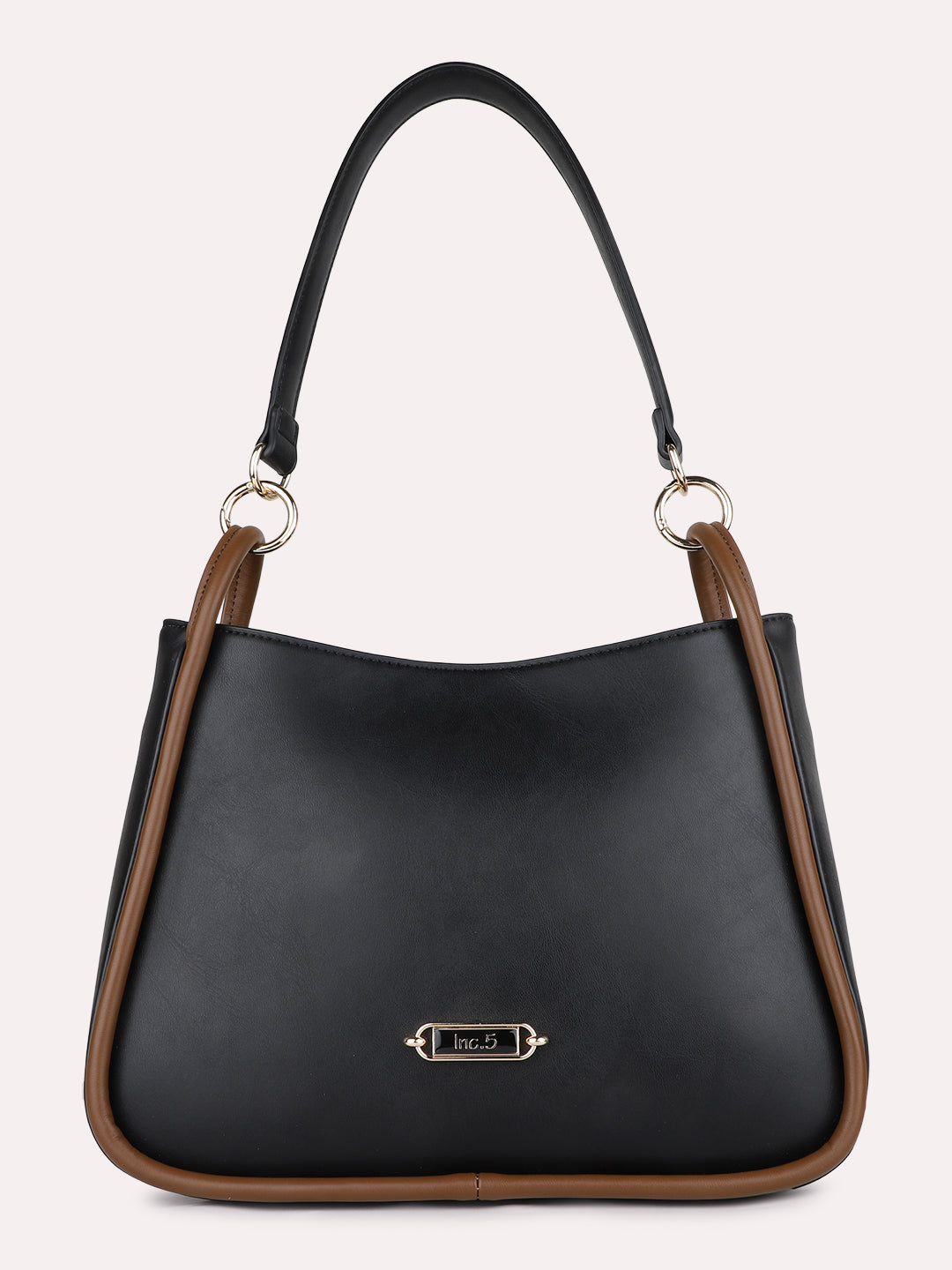 Womens Black Casual Solid Shoulder Bag With Zipper