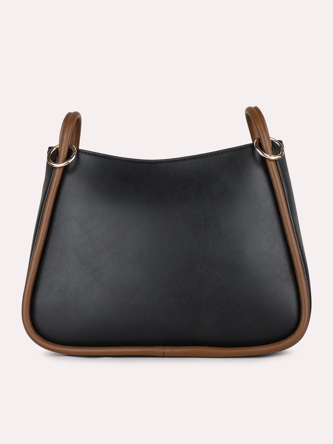 Womens Black Casual Solid Shoulder Bag With Zipper