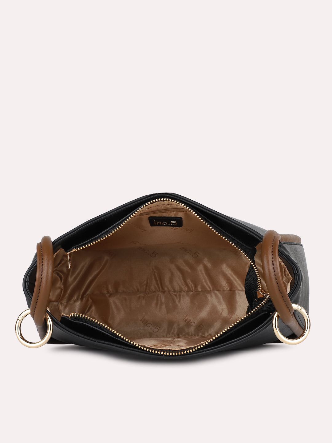 Womens Black Casual Solid Shoulder Bag With Zipper