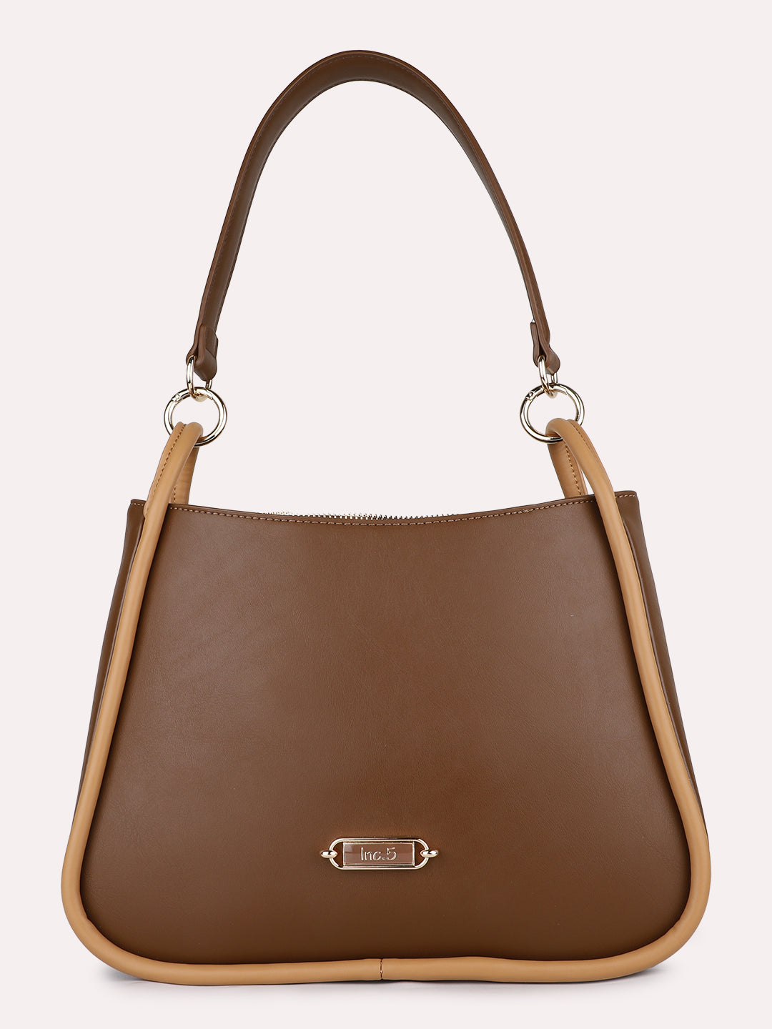 Womens Brown Casual Solid Shoulder Bag With Zipper