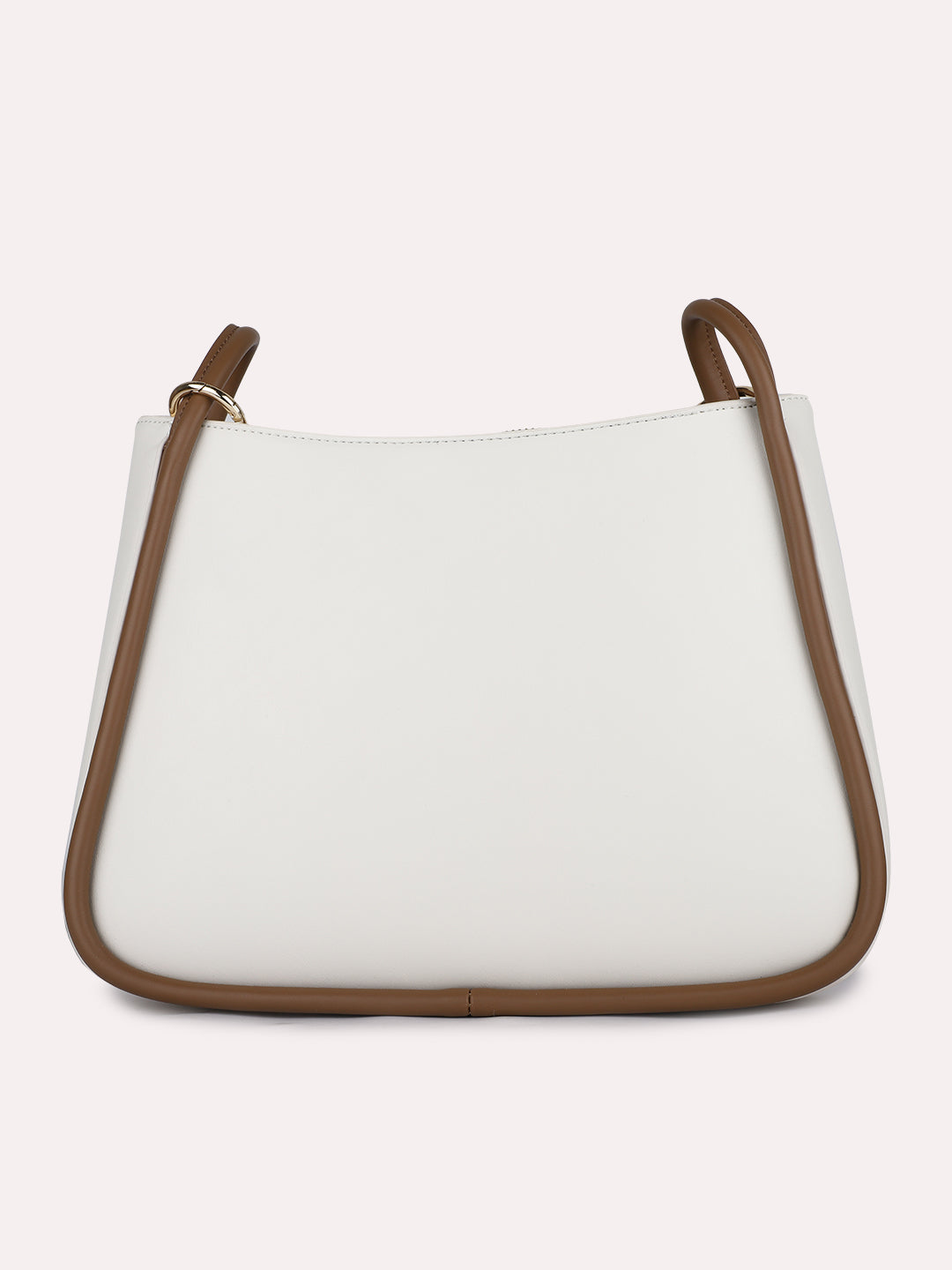 Womens Cream Casual Solid Shoulder Bag With Zip Lock