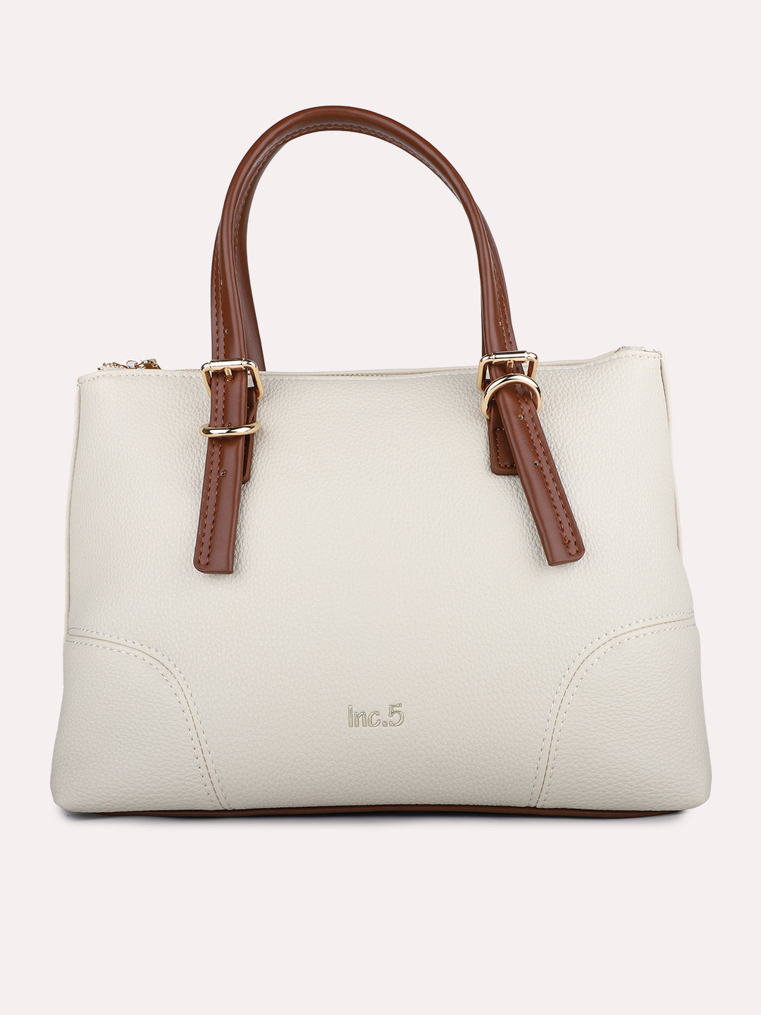 Womens Cream Casual Textured Handbag With Zip Lock