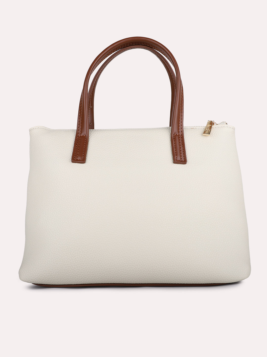 Womens Cream Casual Textured Handbag With Zip Lock