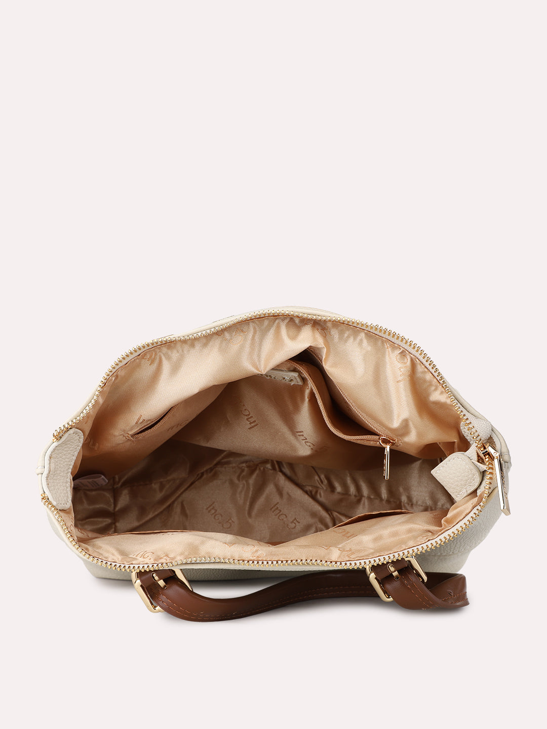 Womens Cream Casual Textured Handbag With Zip Lock