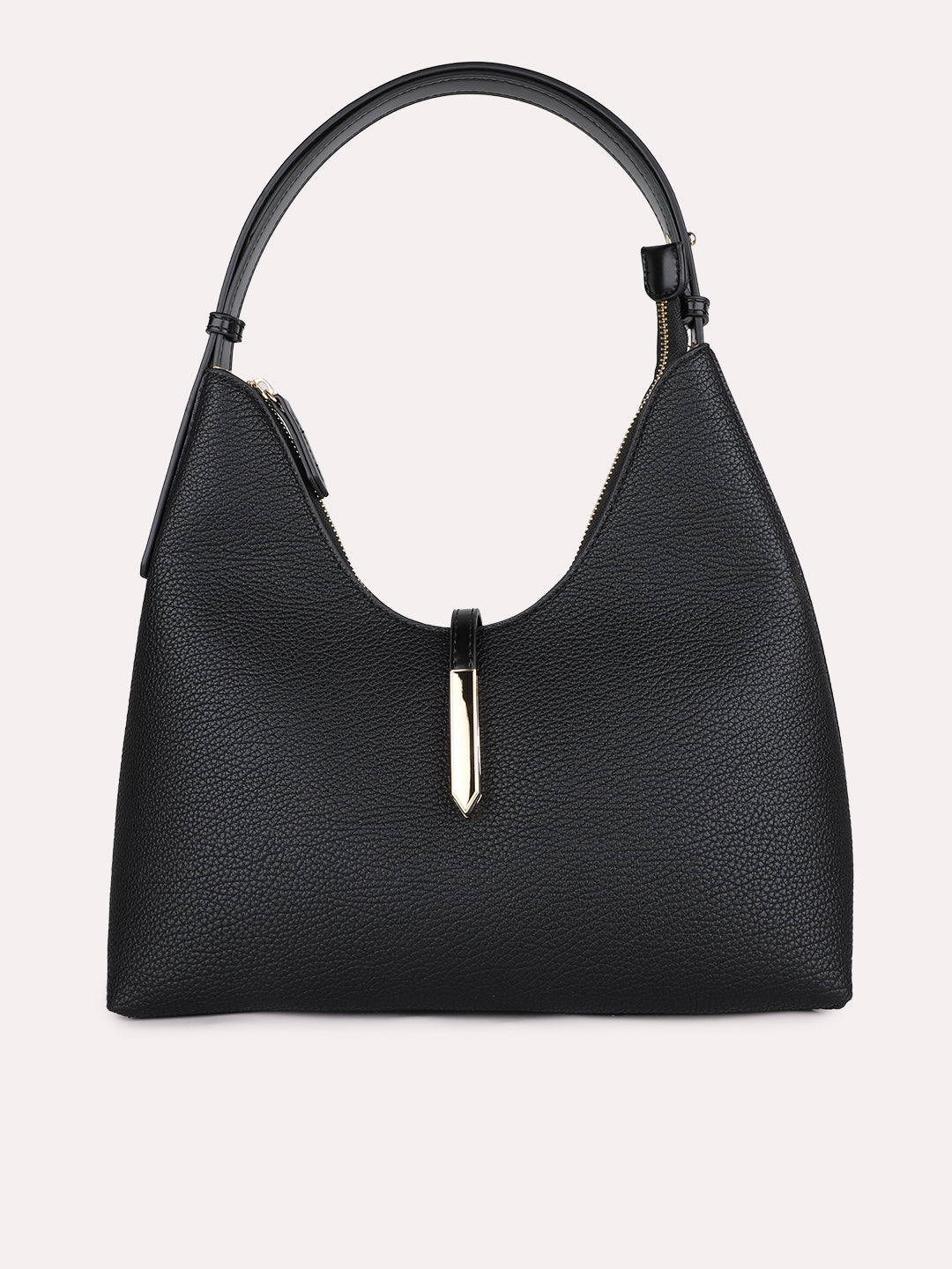 Womens Black Casual Textured Pattern Shoulder Bag With Zip Lock