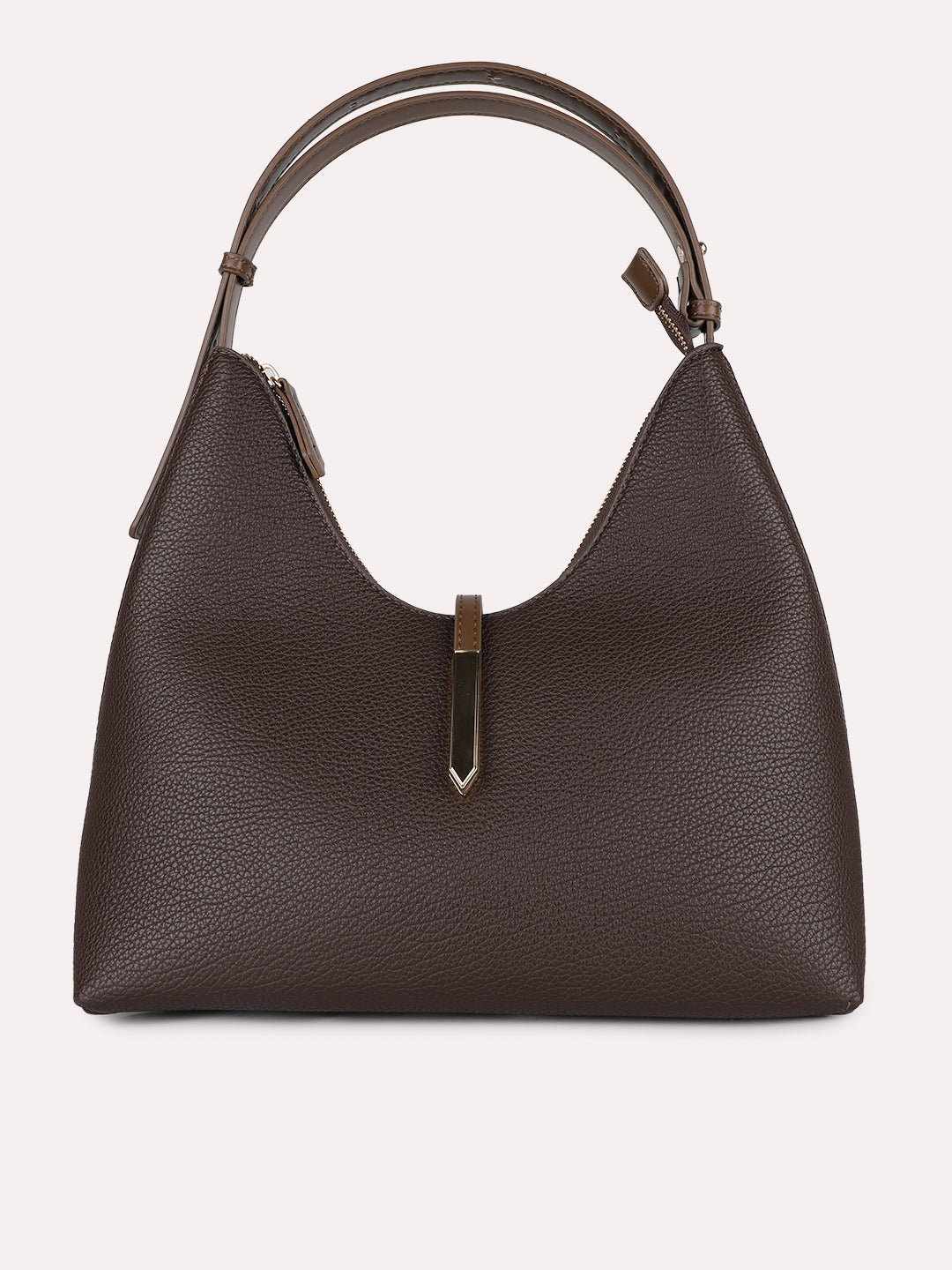 Womens Brown Casual Textured Pattern Shoulder Bag With Zip Lock