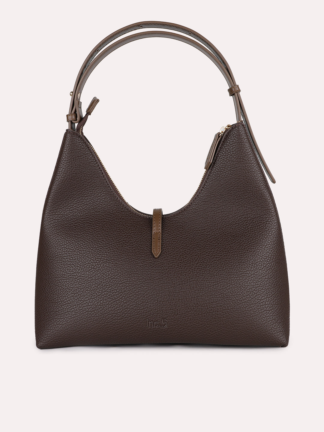 Womens Brown Casual Textured Pattern Shoulder Bag With Zip Lock