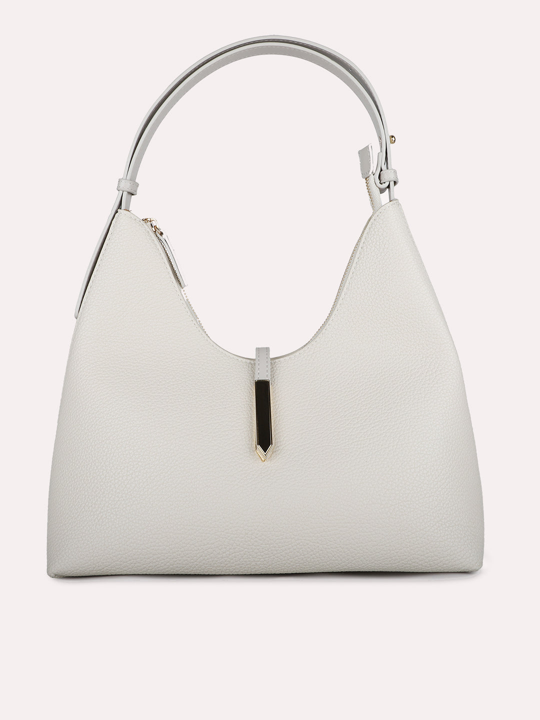 Womens Cream Casual Textured Shoulder Bag With Zip Lock