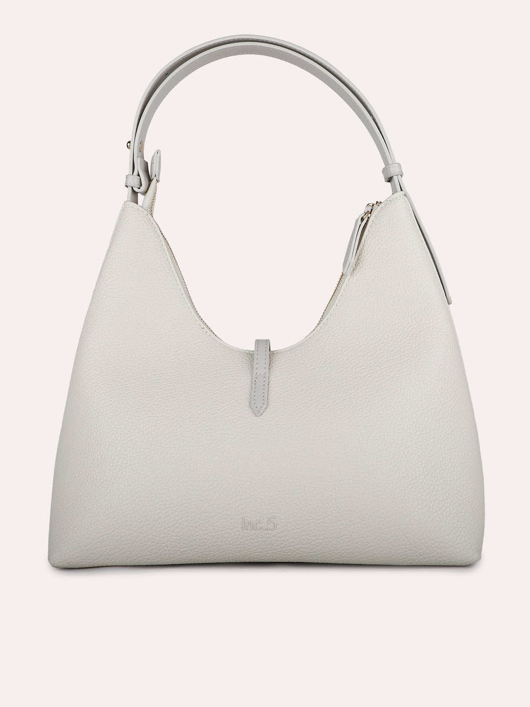 Womens Cream Casual Textured Shoulder Bag With Zip Lock