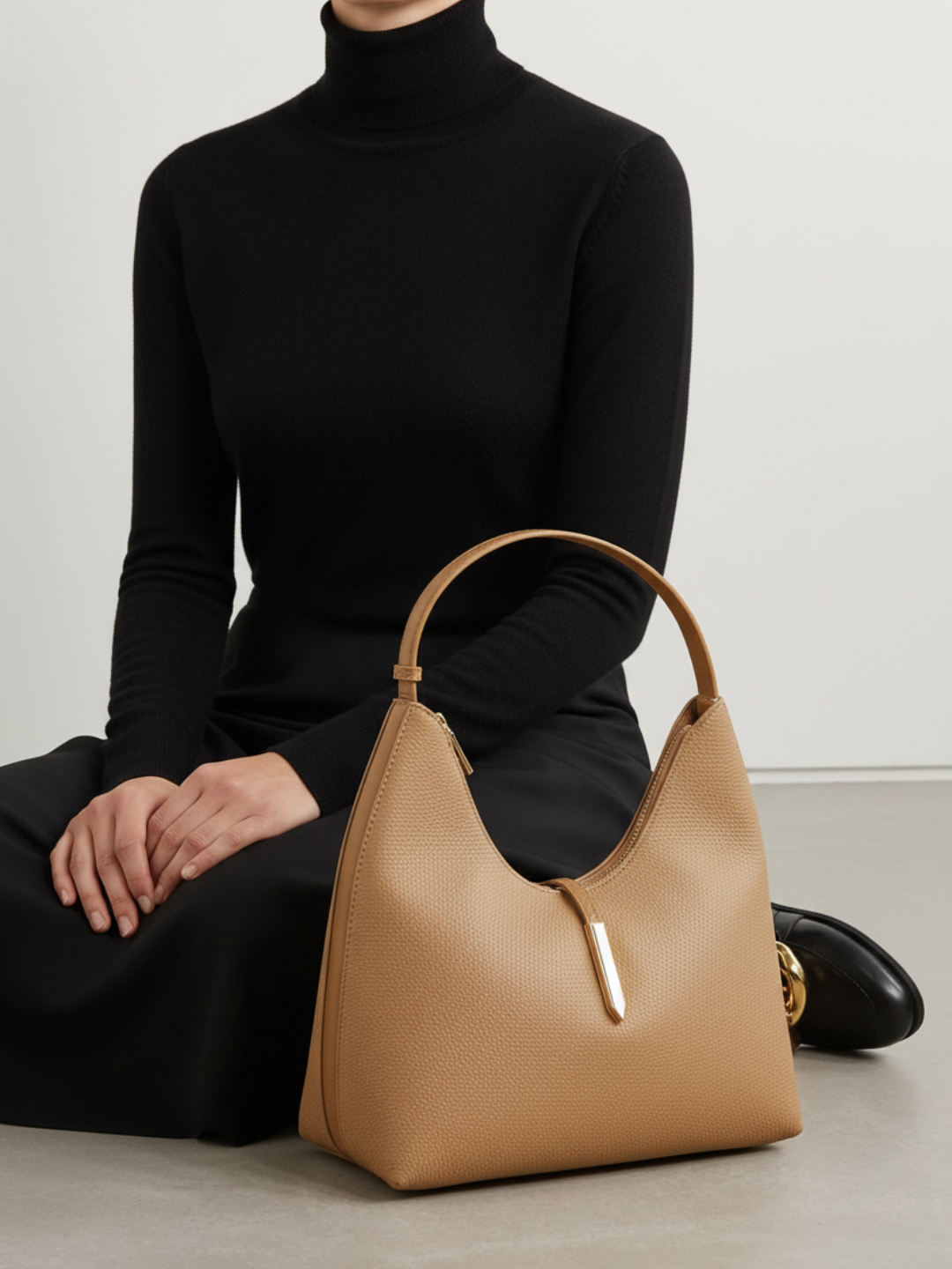 Womens Beige Shoulder Bag With Zip Lock Casual