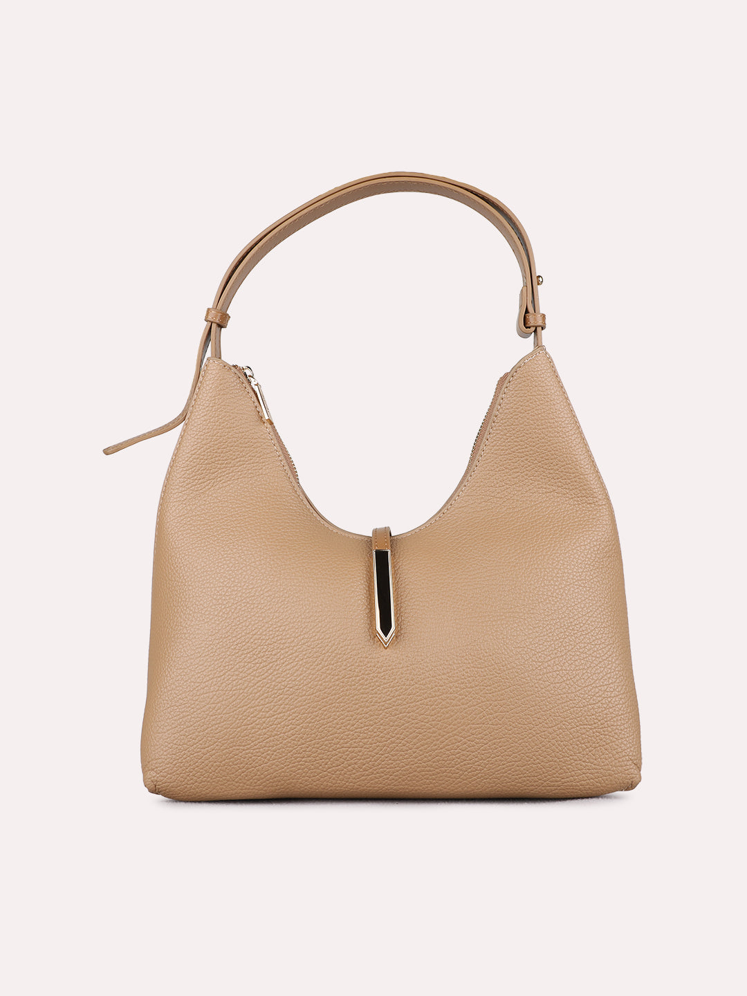 Womens Beige Shoulder Bag With Zip Lock Casual
