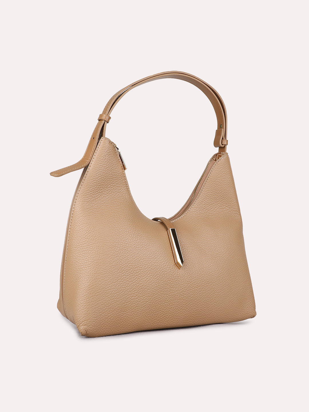 Womens Beige Shoulder Bag With Zip Lock Casual