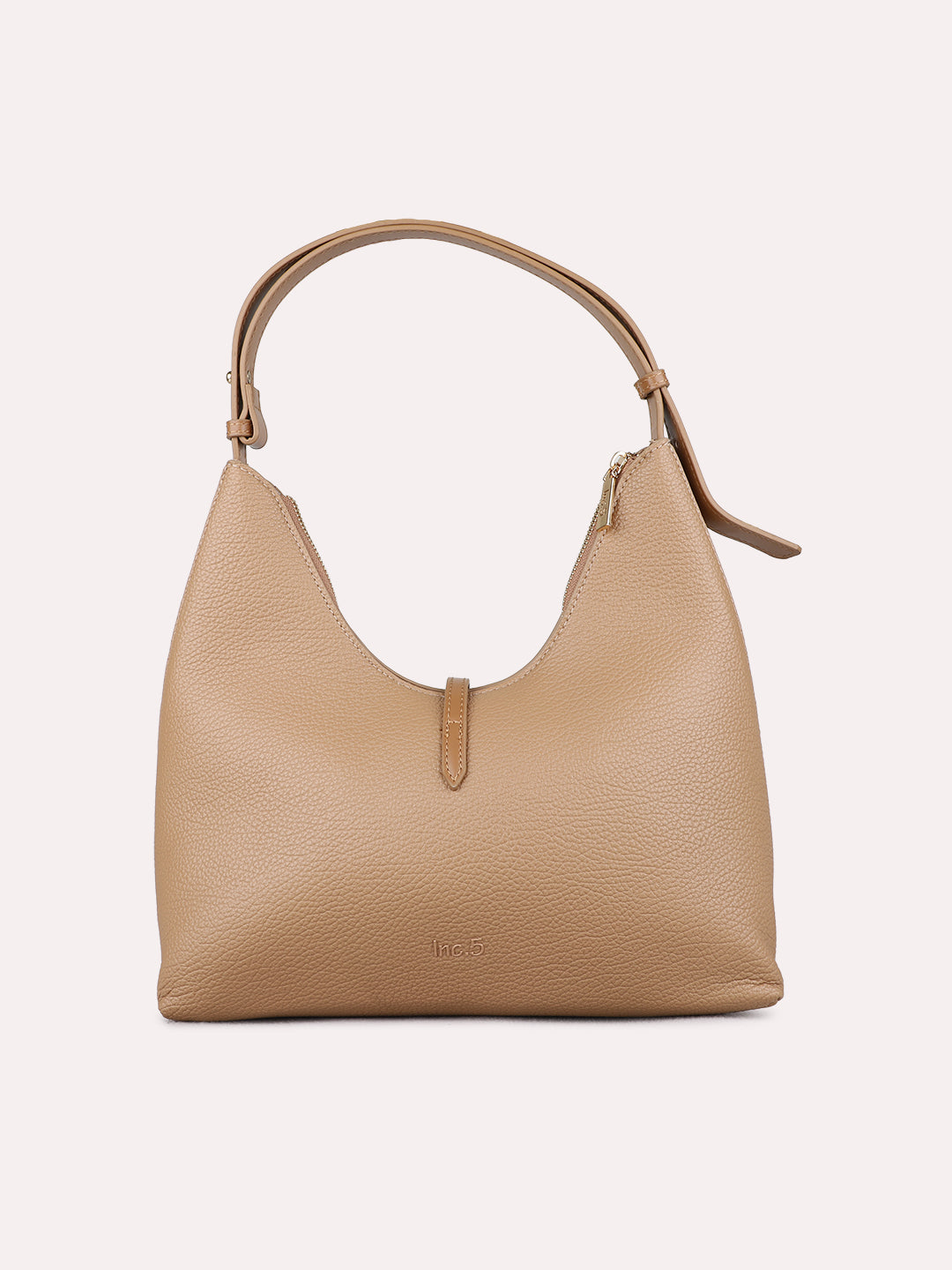 Womens Beige Shoulder Bag With Zip Lock Casual