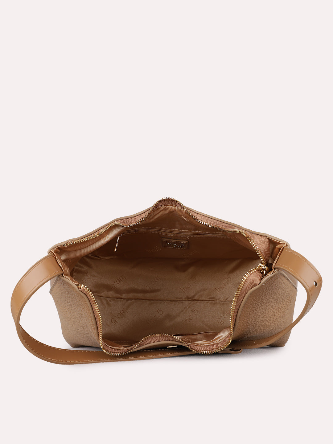 Womens Beige Shoulder Bag With Zip Lock Casual