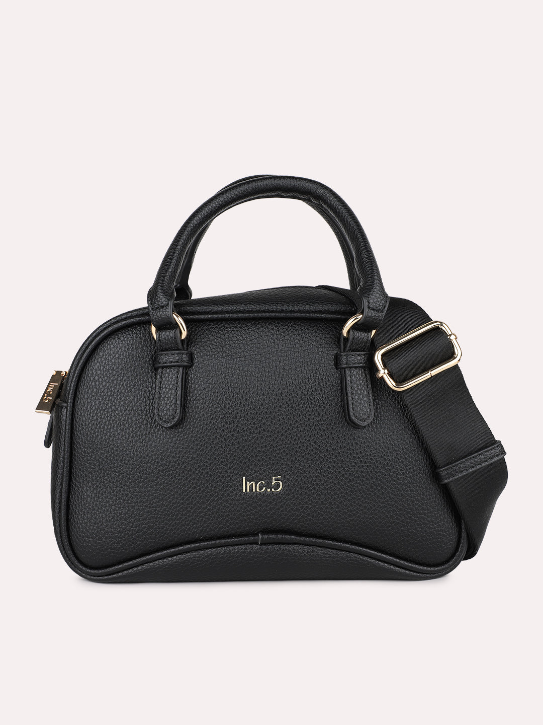 Womens Black Casual Textured Pattern Handbag With Zip Closer