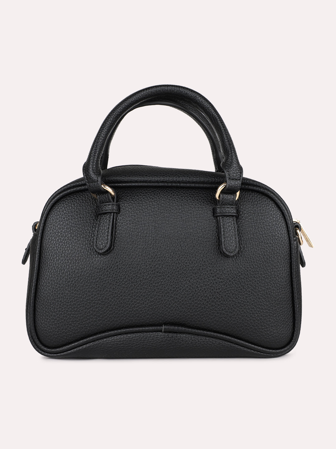 Womens Black Casual Textured Pattern Handbag With Zip Closer