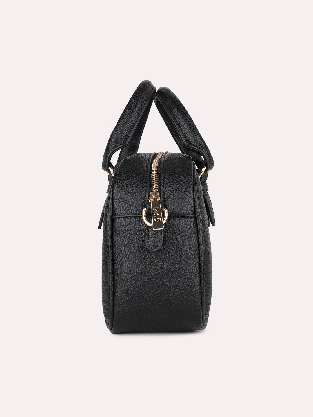 Womens Black Casual Textured Pattern Handbag With Zip Closer