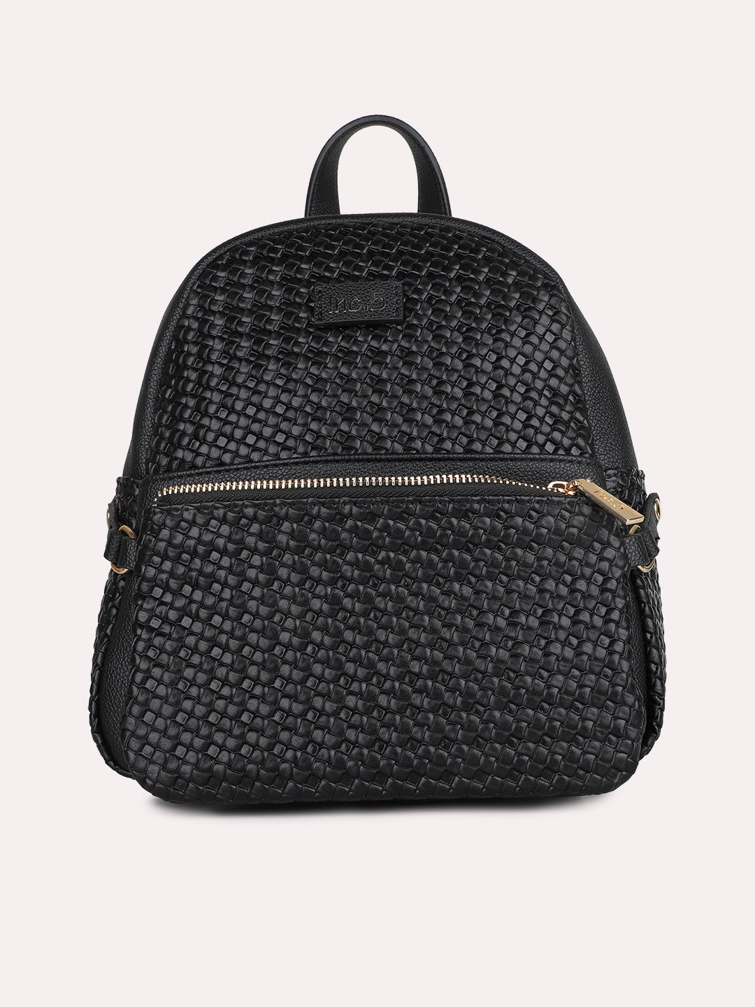 Womens Black Casual Textured Backpack With Zip Lock