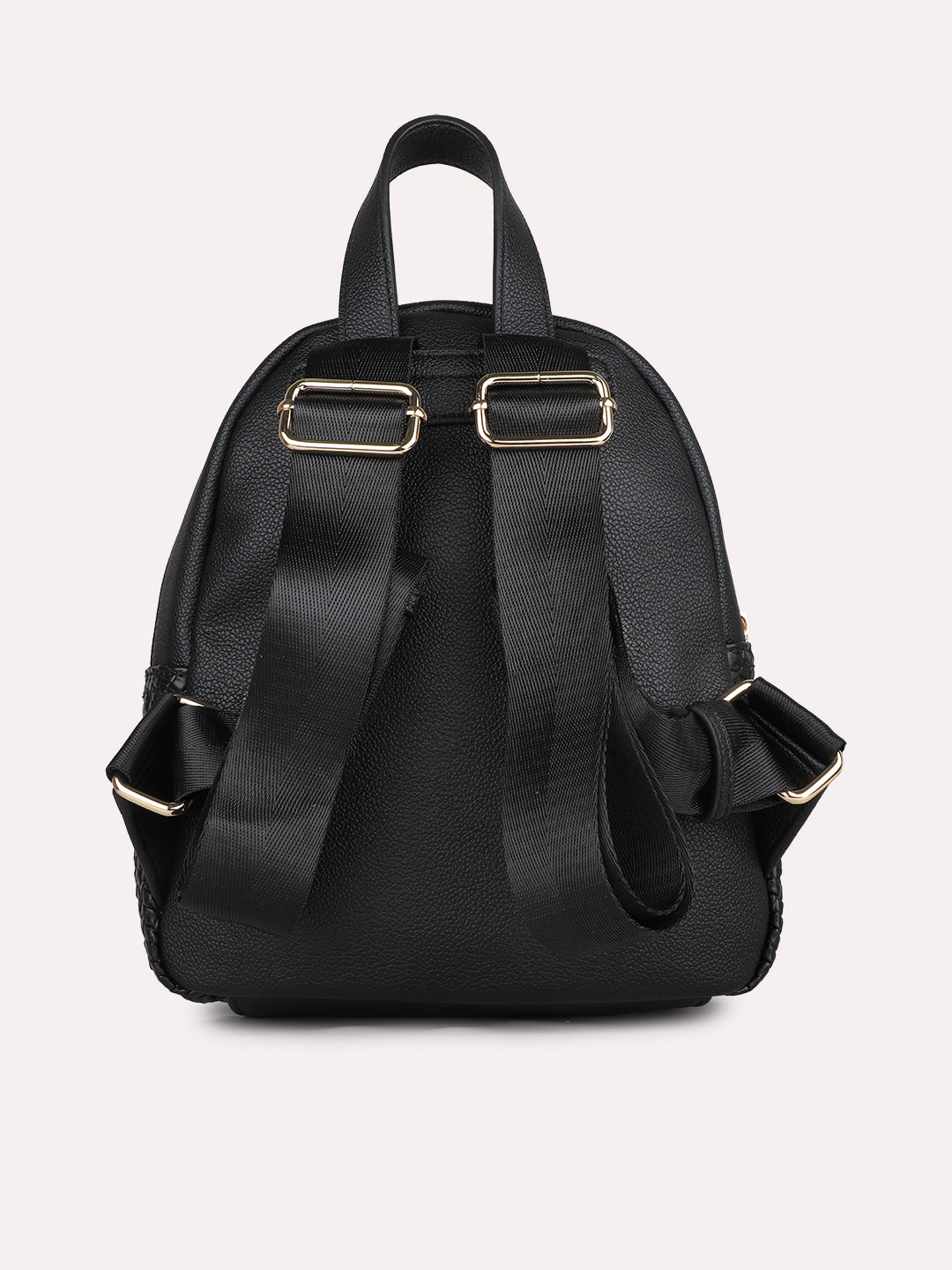 Womens Black Casual Textured Backpack With Zip Lock