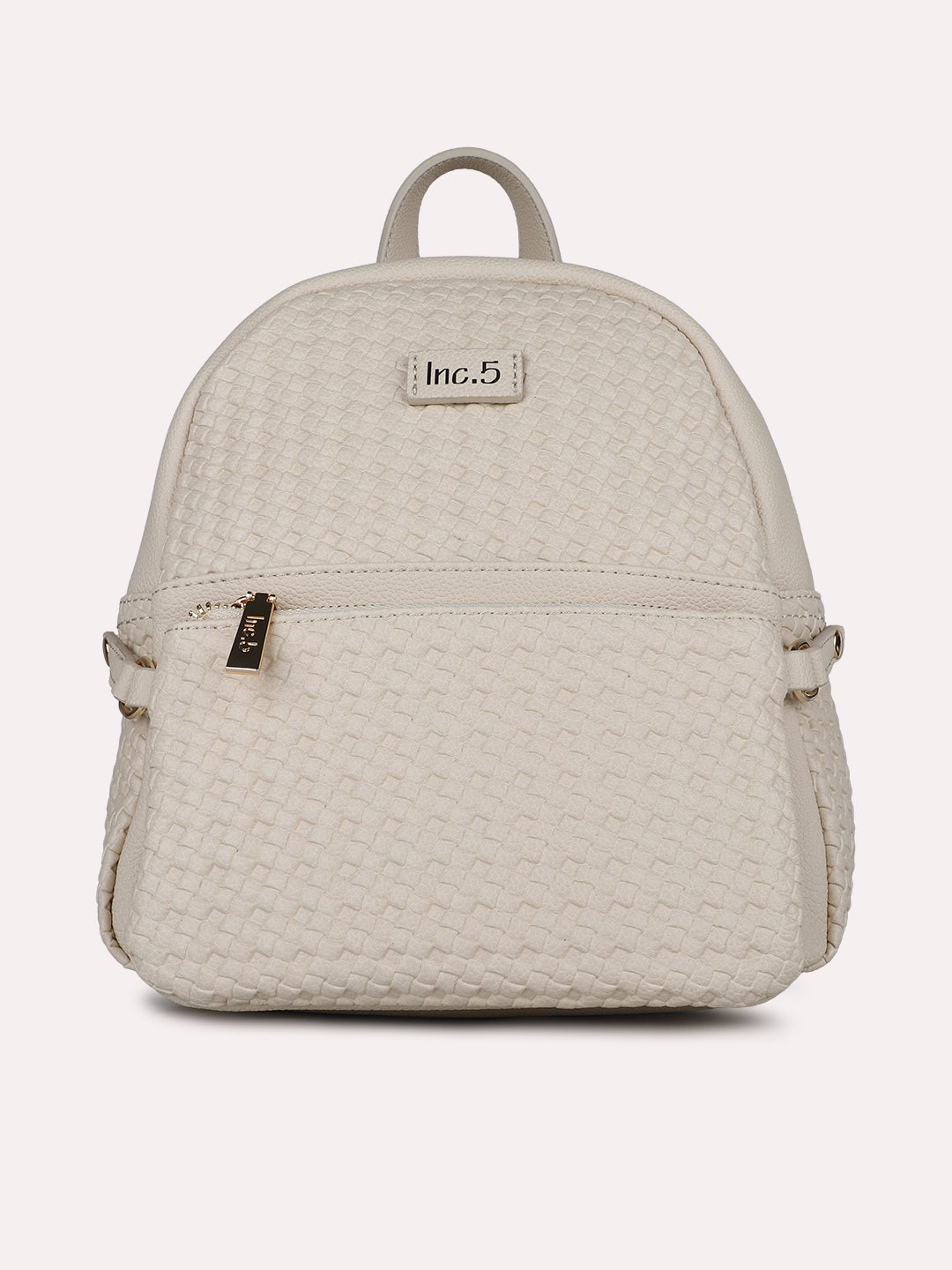 Womens Cream Casual Textured Backpack With Zip Lock