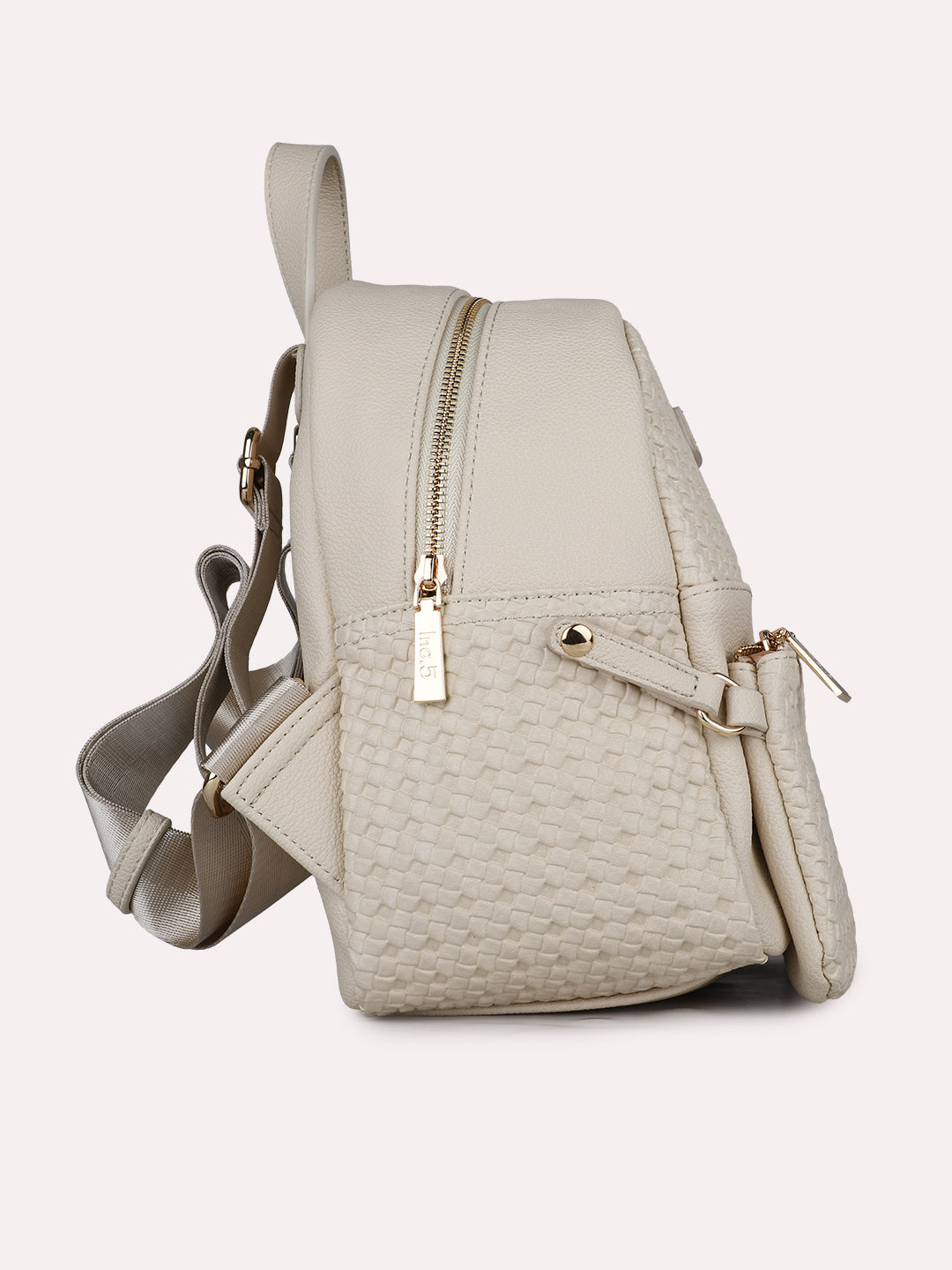 Womens Cream Casual Textured Backpack With Zip Lock