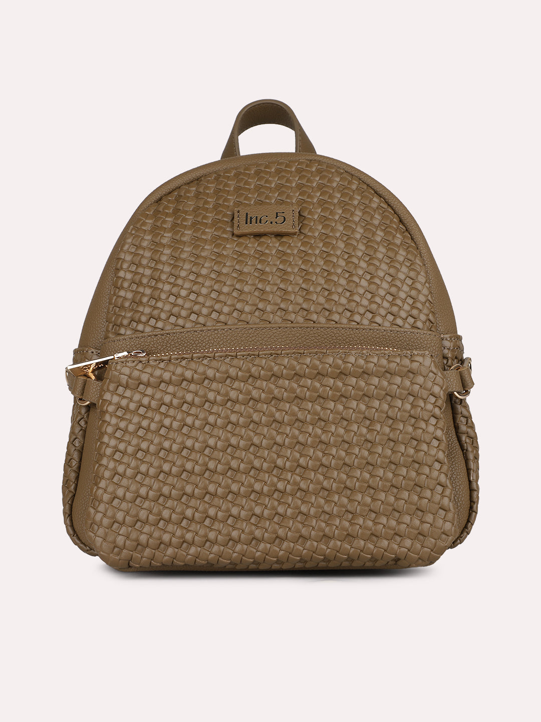 Womens Olive Casual Textured Backpack With Zip Lock