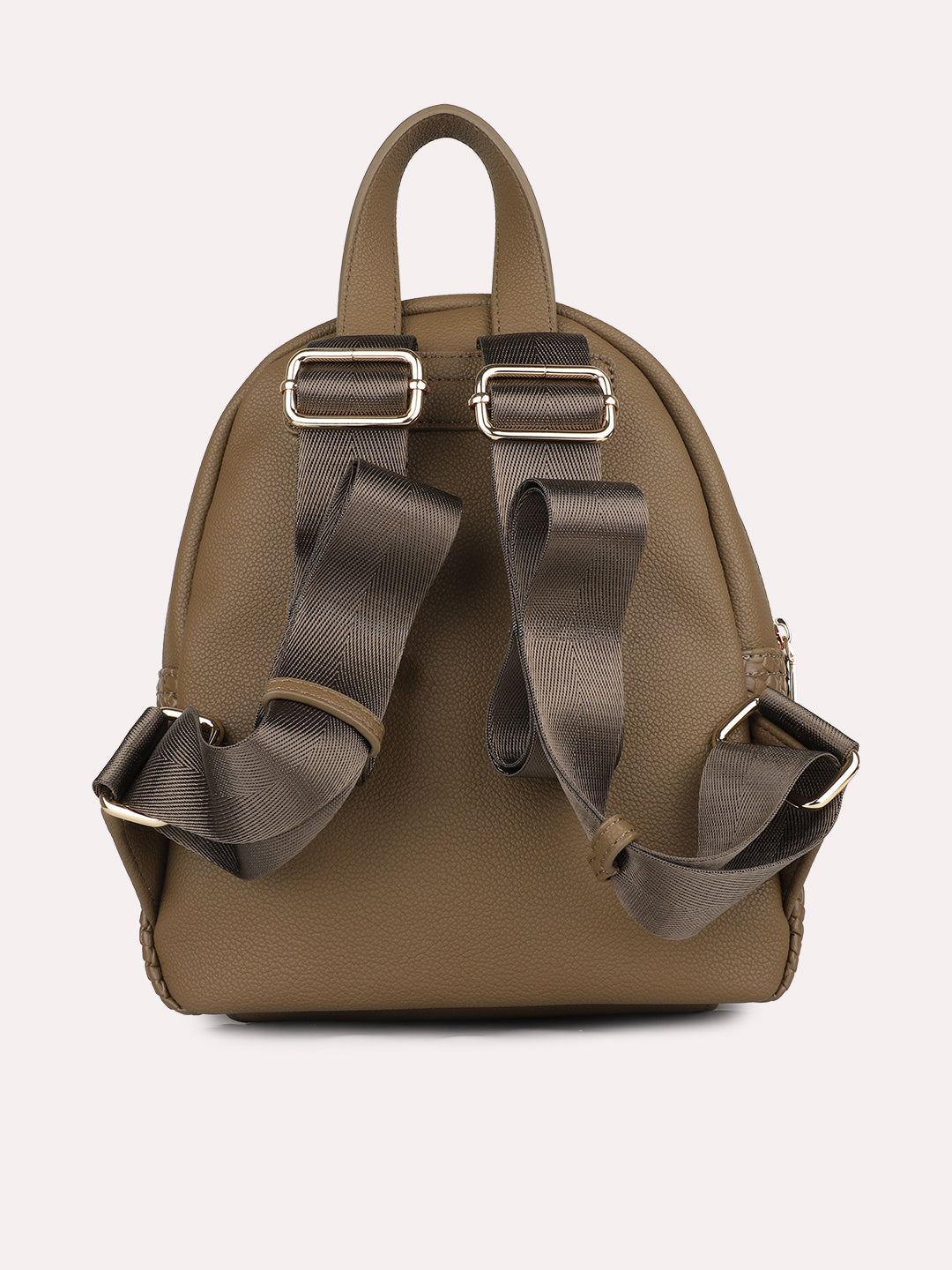 Womens Olive Casual Textured Backpack With Zip Lock