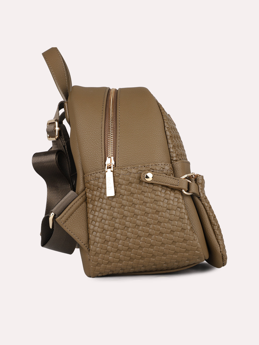 Womens Olive Casual Textured Backpack With Zip Lock