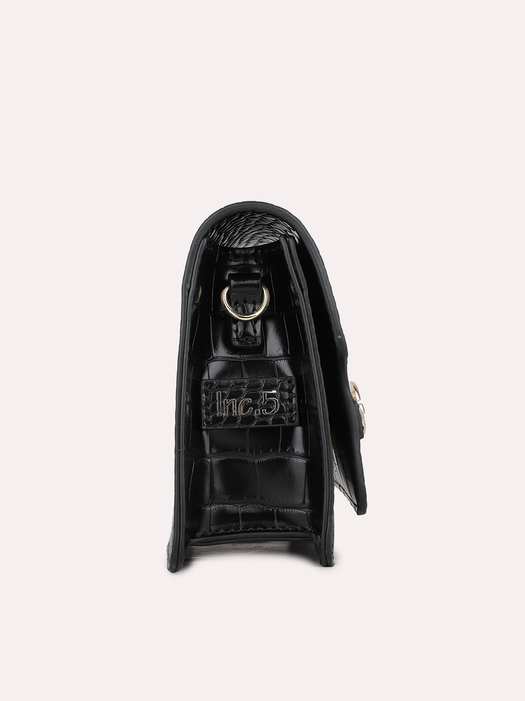 Womens Black Party Textured Pattern Sling Bag With Magnet Lock