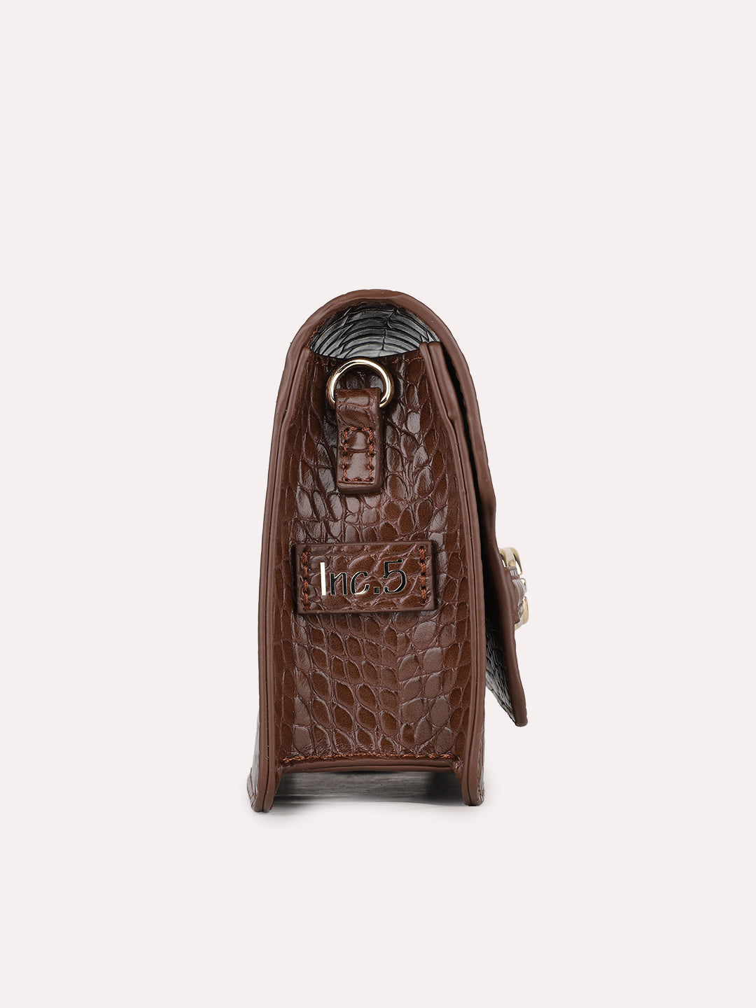 Womens Brown Party Textured Sling Bag With Magnet Lock