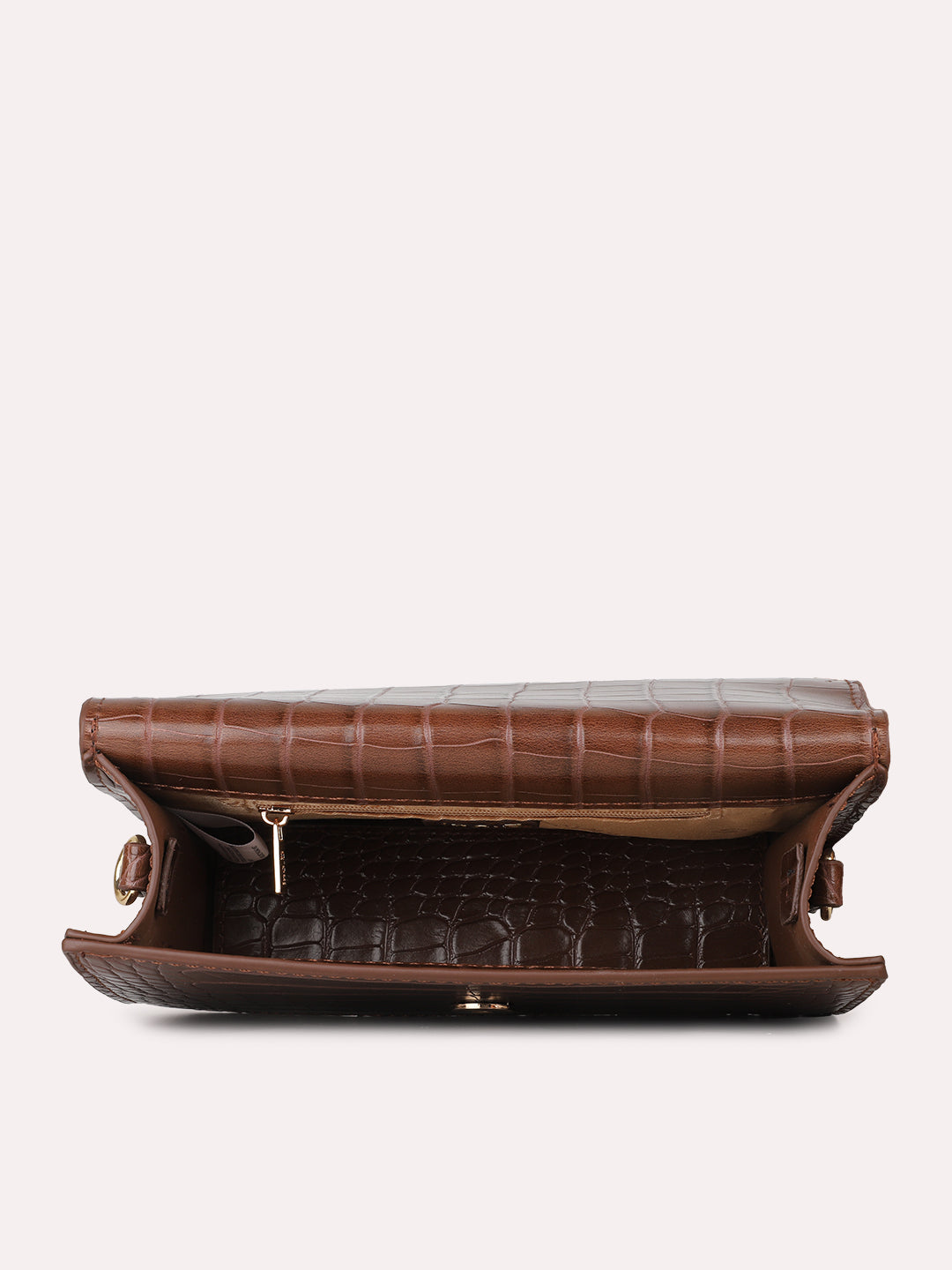 Womens Brown Party Textured Sling Bag With Magnet Lock