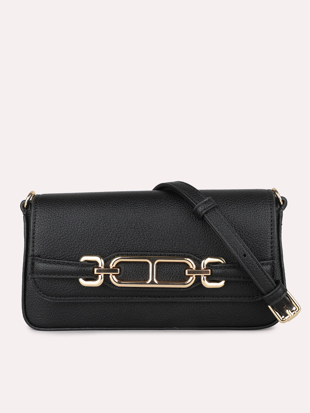 Womens Black Textured Pattern Sling Bag With Magnet Lock