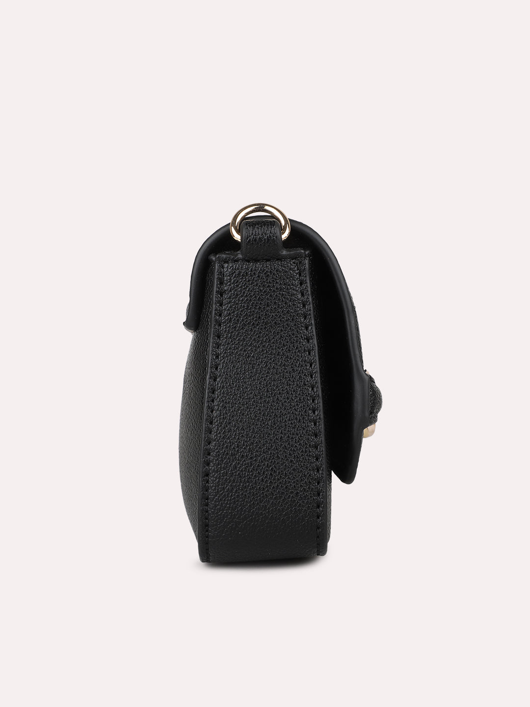 Womens Black Textured Pattern Sling Bag With Magnet Lock