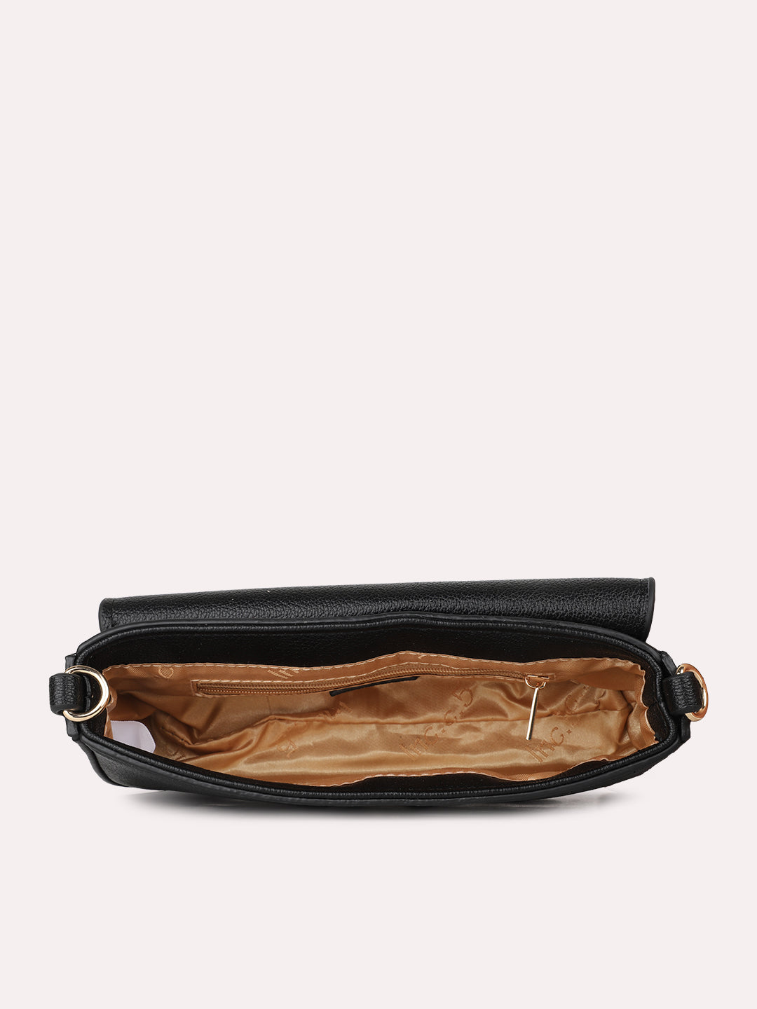 Womens Black Textured Pattern Sling Bag With Magnet Lock