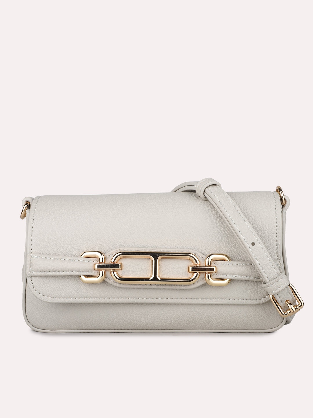 Womens Cream Party Textured Sling Bag With Magnet Lock