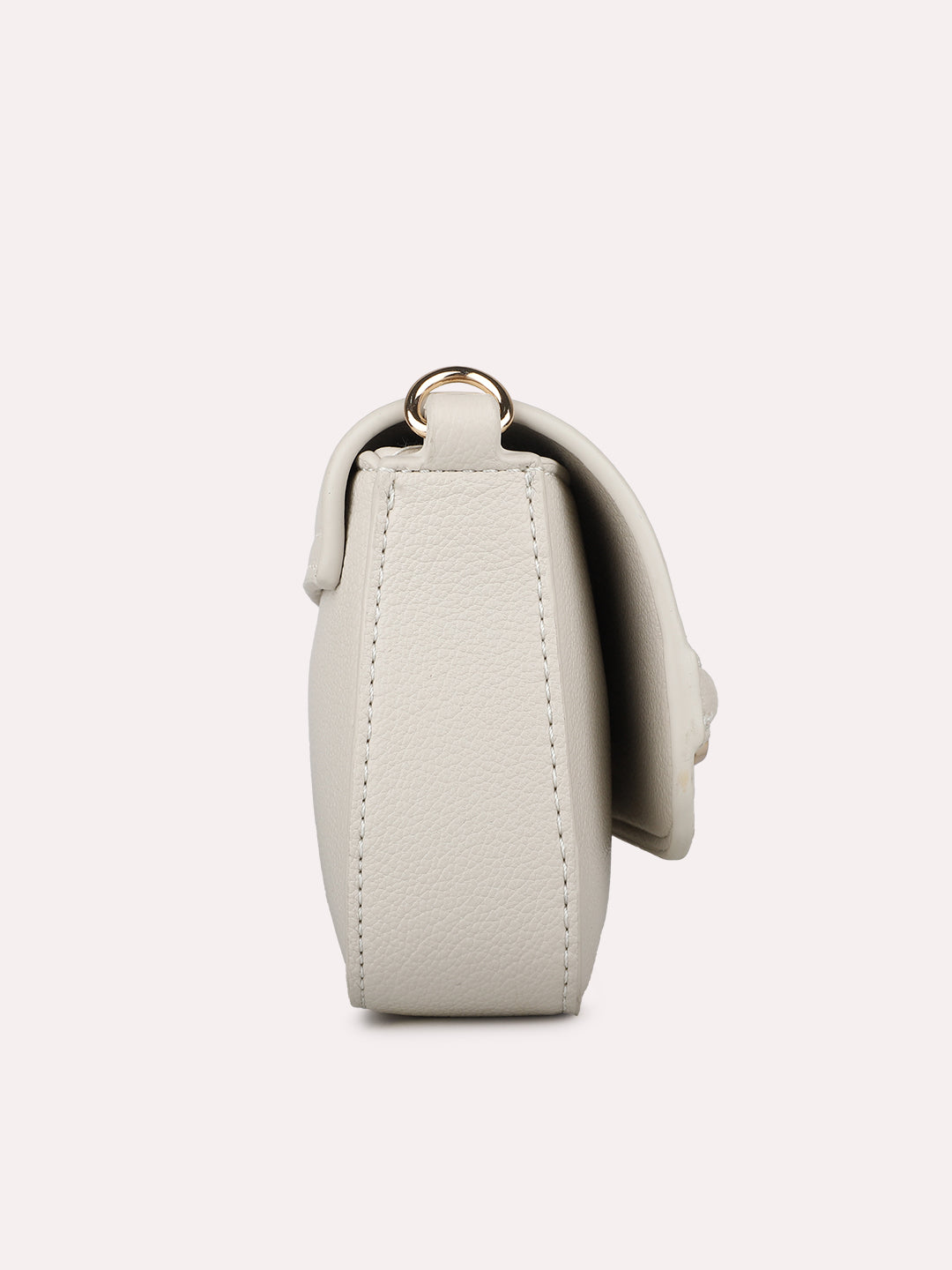Womens Cream Party Textured Sling Bag With Magnet Lock