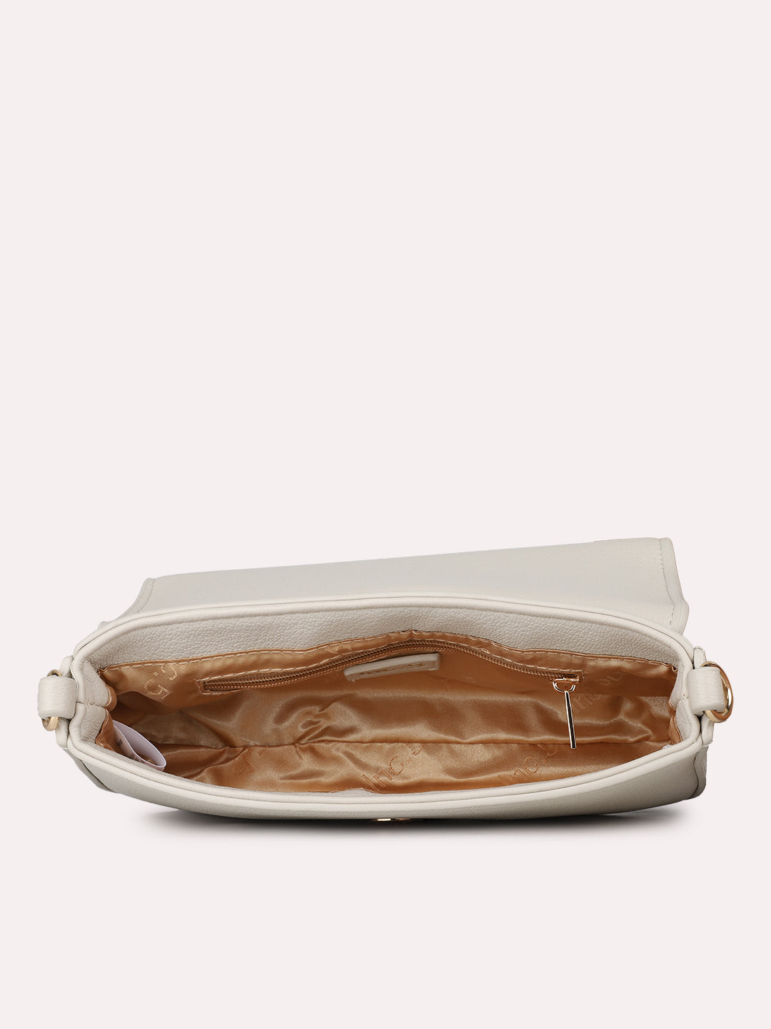 Womens Cream Party Textured Sling Bag With Magnet Lock