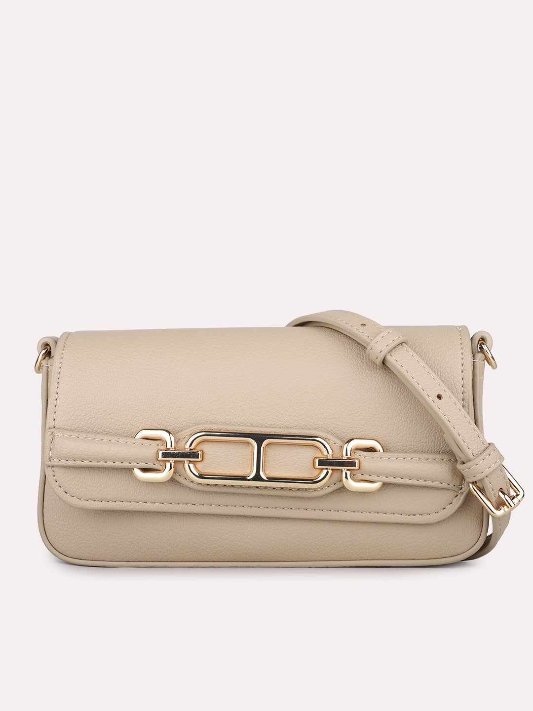 Womens Beige Party Textured Sling Bag With Magnet Lock