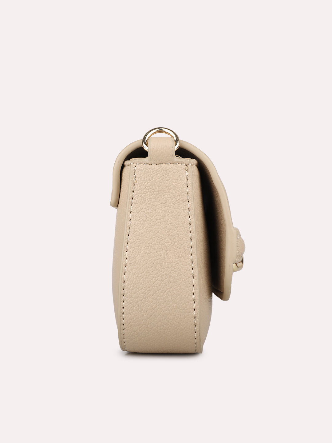 Womens Beige Party Textured Sling Bag With Magnet Lock