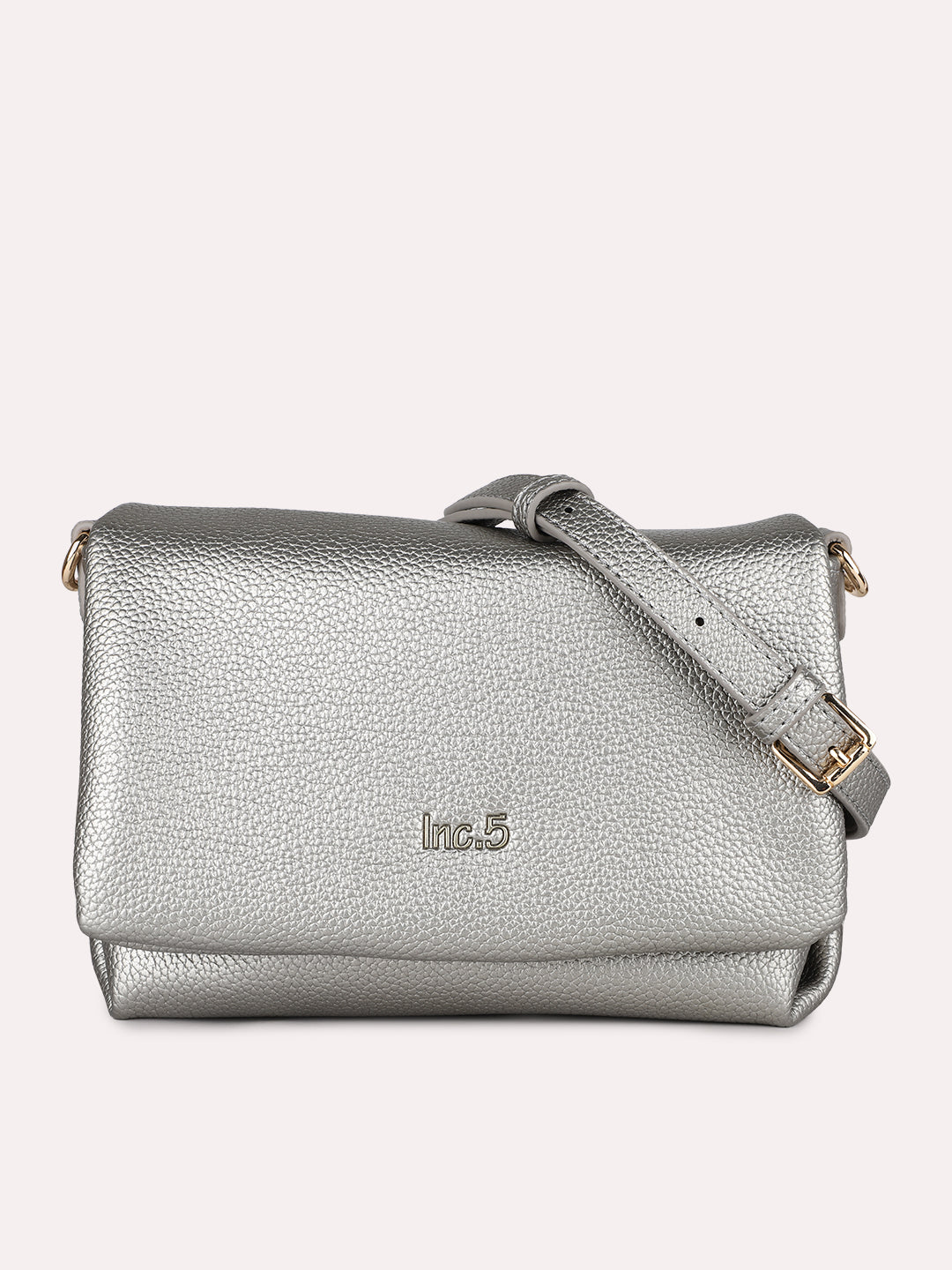 Womens Grey Party Textured Handbag With Magnet Lock
