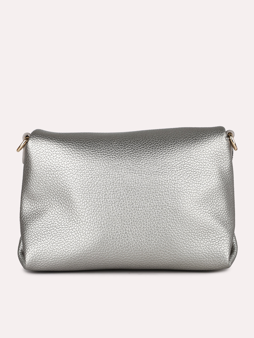 Womens Grey Party Textured Handbag With Magnet Lock