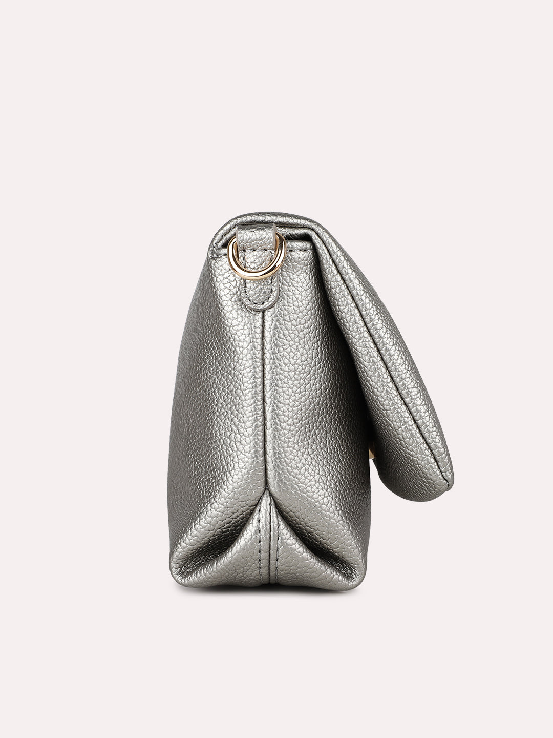 Womens Grey Party Textured Handbag With Magnet Lock