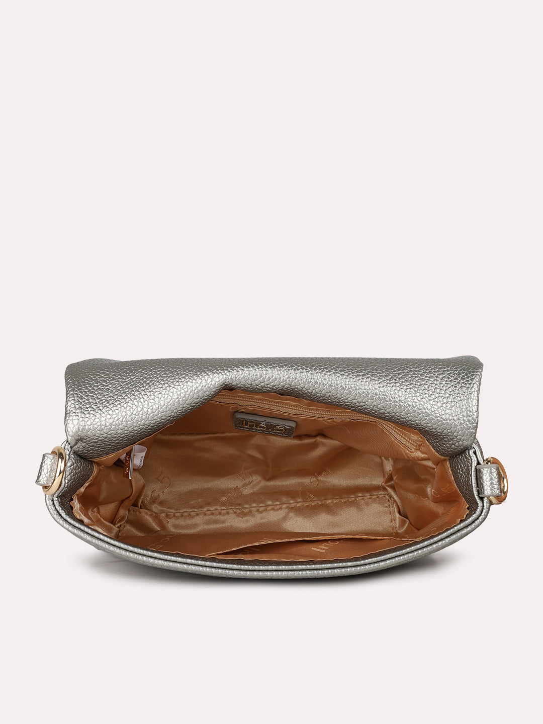 Womens Grey Party Textured Handbag With Magnet Lock