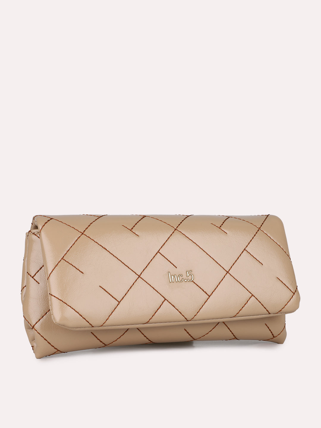 Womens Beige Party Textured Clutch With Magnet Lock